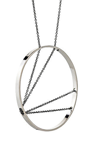 Arc Necklace in Sterling Silver and Oxidized Silver Chain